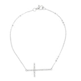 Silver Cz Side Cross Necklace